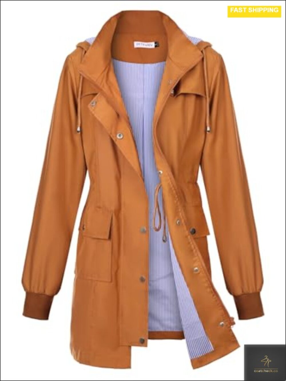 Waterproof Rain Jacket with Hood Lightweight Windbreaker Long Stripe Lined